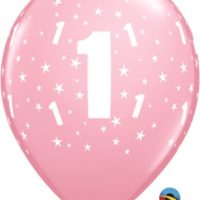 Age 1 Light Pink Star Print 11" Latex Balloons 6pk